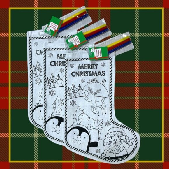 Christmas Stockings Canvas DIY Color Your Own With Markers Kit Fabric 3 Pieces - Picture 16 of 16